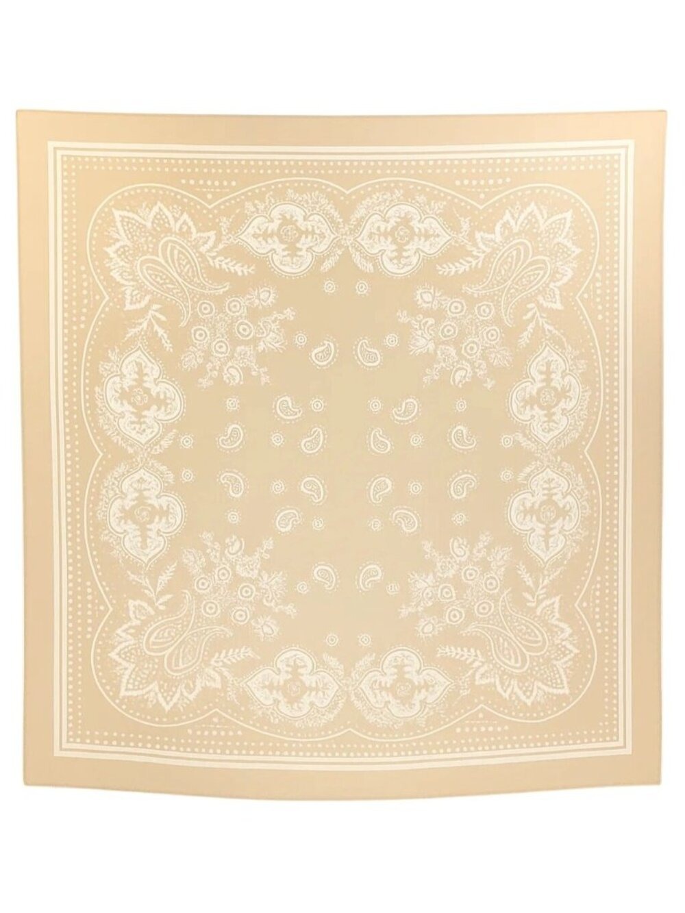 Beige White Paisley Scarf Square Satin Neck Head Wrap